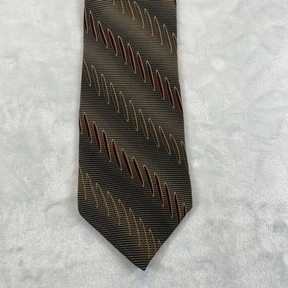 Bill‎ Blass Black Label Silk Tie Gold Tan And Burgundy - Picture 1 of 8